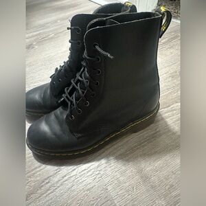 Dr. Martens Black Combat Boots with Yellow Stitching